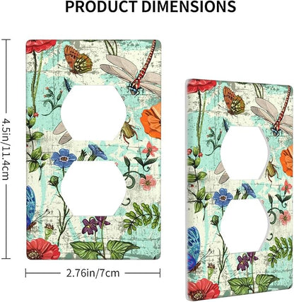 Dragonflies Flowers Butterfly 1 Gang Outlet Cover Outlet Light Switch Cover Decorative Single Duplex Wall Plate Cover For Home Living Bedroom Kitchen Decorative