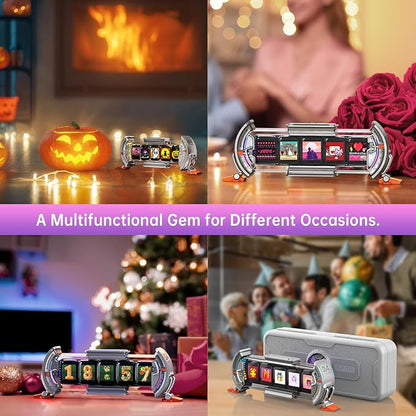 Divoom Times Gate - Cyberpunk Gaming Setup Digital Alarm Clock, Smart APP, WiFi Connect, RGB LED Display, Personalized Financial & Bitcoin Dashboard, Pixel Art for Gaming Room & Office Decor, Silver