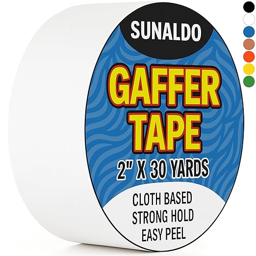 Gaffers Tape, Strong Hold, Easy to Rip, Residue-Free Professional Grade Floor Tape for Electrical Cords, Matte Finish Non Reflective, Weather Resistant (1 Pack, White, 2" x 30 Yards)