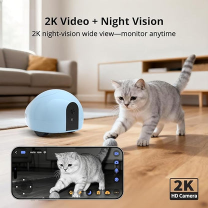 Pet Camera Robot with Treat Dispenser & Laser Toy, Motion Detection, HD Video, Night Vision, 2-Way Audio, Mobile Feeder for Cats & Dogs, App Control & Auto, AI Push with Subscription