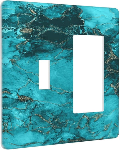 Decorative Outlet Covers Modern Abstract Turquoise Blue Marble Texture 2 Gang 1 Gang Wall Plate Single Toggle Rocker Light Switch Covers Switch Plate Cover for Bathroom Home Decor