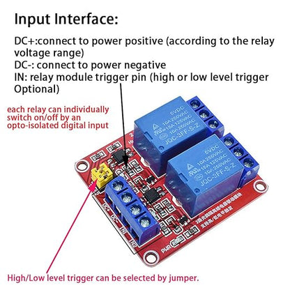 5PCS 2 Channel 5V Relay Module with Optocoupler High or Low Level Trigger Expansion Board for Raspberry Pi Arduino