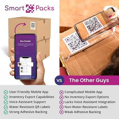 SmartPacks QR Stickers - Premium Smart Labels for Storage Bins | Advanced Pack and Track Labels with QR Code for Inventory, Storage, Moving | 48 Stickers