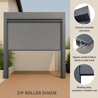 ZSHINE Hard-Wired Outdoor Snow Blocking Weatherproof Motorized Patio Roller Shades Remote Control for Porch Balcony Customized Size (Light Grey 1% Openness)