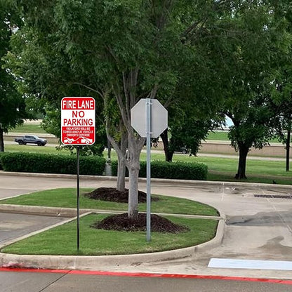 Fire Lane No Parking Sign with 54 Inch Metal Stakes, Red, Aluminum, 10x14 Inches, Reflective, Weather-Resistant, 2 Pack