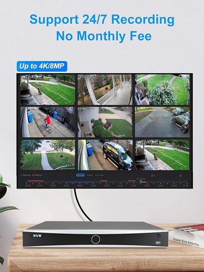 Anpviz 4K 8MP 32 Channel NVR POE Security Systems, 32CH 4K H.265+ NVR with 8TB HDD, 24pcs Smart Dual Light 8MP IP Cameras Outdoor with Audio Business Security System, Wide Angle, 98ft Night Vision