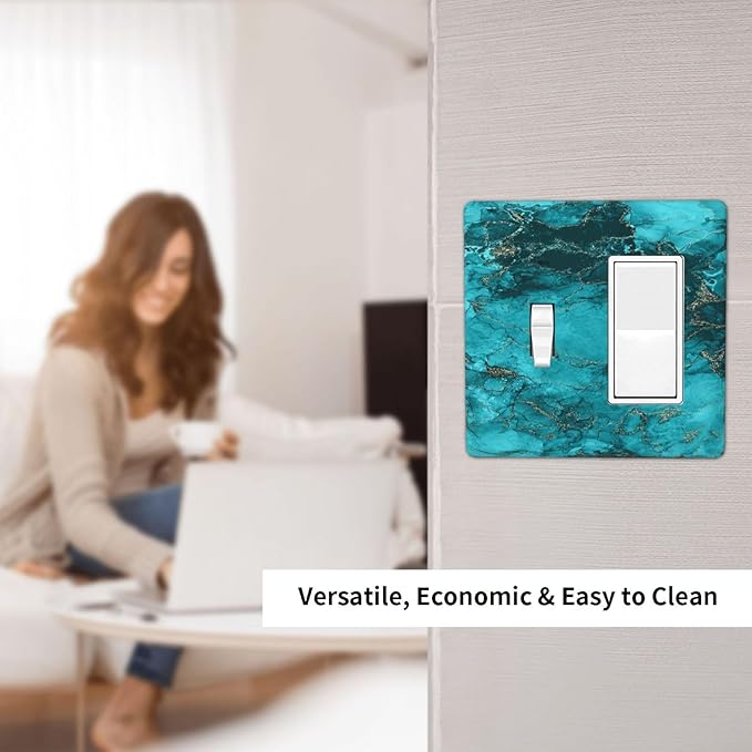 Decorative Outlet Covers Modern Abstract Turquoise Blue Marble Texture 2 Gang 1 Gang Wall Plate Single Toggle Rocker Light Switch Covers Switch Plate Cover for Bathroom Home Decor