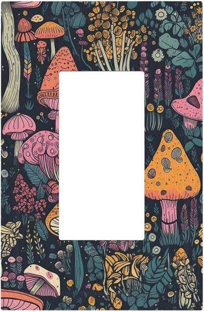 Decorative Light Switch Cover Multicolored Mushrooms Colorful Plant Single Rocker Personalized Wall Plate Switchplate 1 Gang Outlet Covers Decora Light Switch Plate for Home Decor