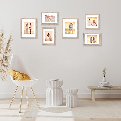 iRahmen 8x12 Picture Frame Set of 4 with High Definition Glass, Smoke Gray Frame Display 6x8 Picture with Mat or 8 x 12 Without Mat, Wood Rustic Photo Frames for Tabletop Display and Wall Mounting