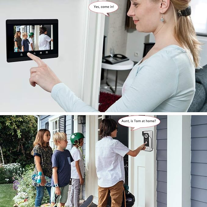 Video Intercom System, 7 Inches Monitor Wired Video Door Phone Doorbell Kits, Indoor Outdoor IR Camera Support Unlock, Monitoring, Dual-Way Intercom for Villa House Office Apartment