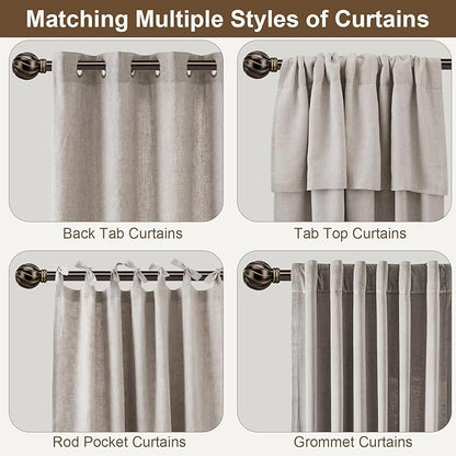 Brown Curtain Rods for Windows 72 to 144 Inch 7/8" Diamete Heavy Duty Adjustable Window Curtain Rod with Decorative Finials for Farmhouse Bedroom Living Room Kitchen Outdoor