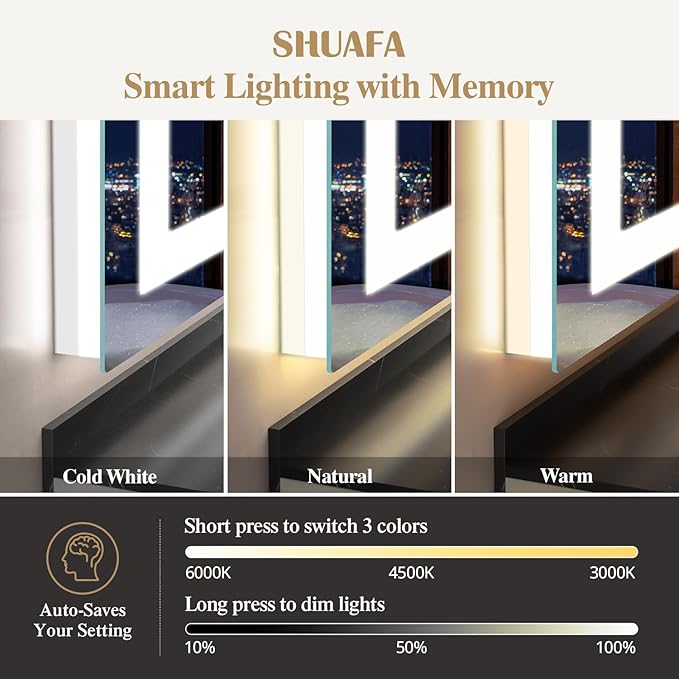 28X36 Inch LED Bathroom Mirror with Lights, Frontlit+ Backlit Bathroom Vanity Mirror for Wall, Ultra-Clear Tempered Glass, Shatter-Proof, Anti-Fog and Memory Function, ETL Listed