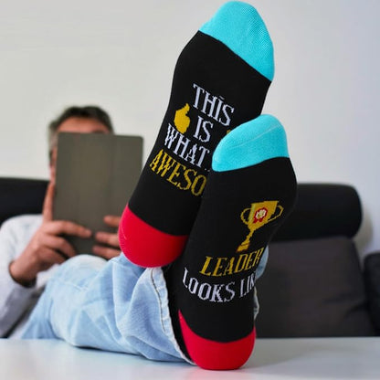 6 Pcs Great Leaders Gifts for Men Boss Manager PM Mentor Supervisor Gifts 12 oz Stainless Steel Cup Socks Keychain Pen Notebook Box for Appreciation Retirement Farewell Gift