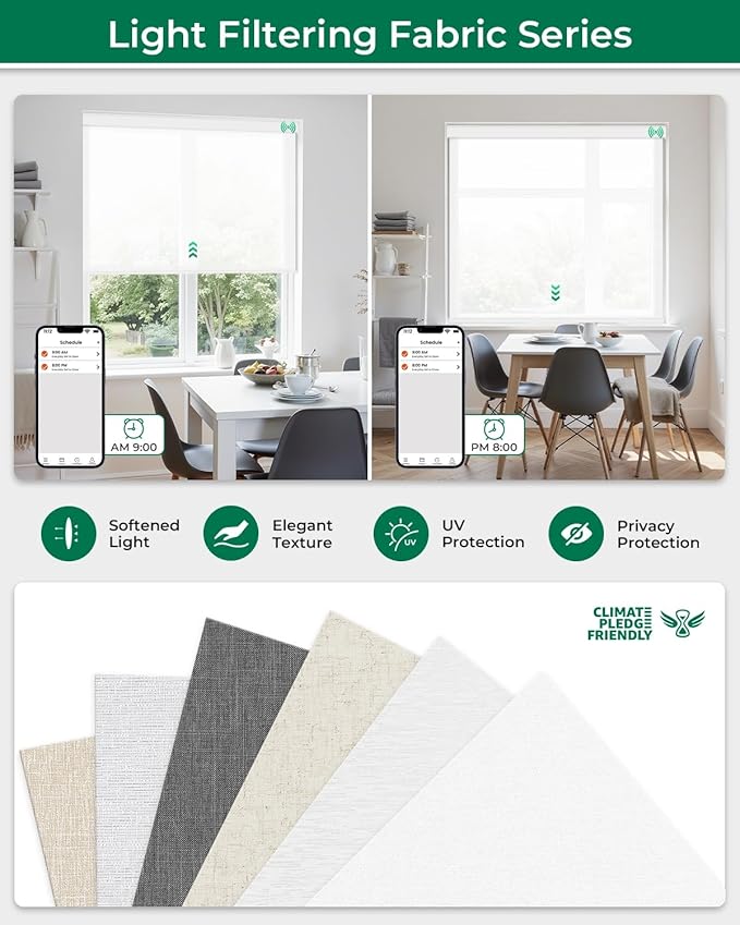 Allesin Motorized Roller Blinds – Rechargeable Smart Shades with Remote & Quiet Motor, Top/Bottom Aluminum Rails, Alexa-Compatible for Window (Custom Size, Light Filtering Seashell-Textured)