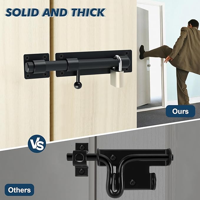 Alise 6 inch Barrel Bolt Latch,Slide Bolt Latch,Heavy Duty Solid SUS304 Stainless Steel Slide Lock for Wooden Fence,Barn Door,Interior or Outdoor Door Matte Black MS8000-B