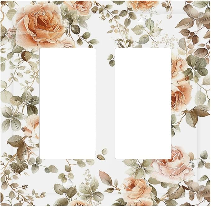 Decorative Outlet Covers Vintage Warm Color Orange Flowers And Leaves 2 Gang Double GFCI Rocker Electrical Wall Panels Light Switch Cover Plate for Bedroom living Room Decor