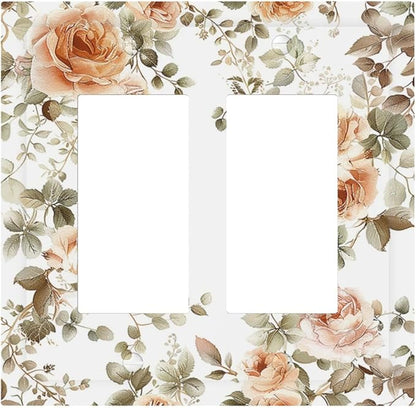 Decorative Outlet Covers Vintage Warm Color Orange Flowers And Leaves 2 Gang Double GFCI Rocker Electrical Wall Panels Light Switch Cover Plate for Bedroom living Room Decor