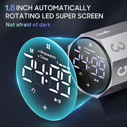 MIAOKE Pomodoro Timer-Aluminum Alloy Frosted Metal LED Large Screen Digital Automatically Rotated Display, Focus Efficient Management on Work and Study,Office,Living Room-Gray