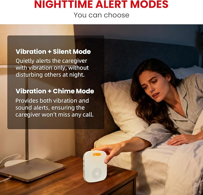 CallToU Bed Alarms for Elderly/Dementia Patients who Wander, Portable Pager & Sensor with Vibration and Silent Alert Features, Fall Prevention Alert for Home Hospital Care, Room Monitor.