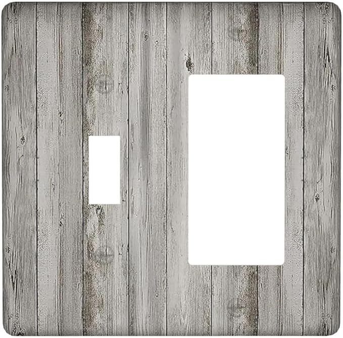 Outlet Covers Farmhouse Rustic Grey Barn Door Wood 1 Toggle 1 Rocker Combination Decorative Wall Plate Electrical Switch Plates Light Switch Cover Plate for Bedroom Cabin Decor