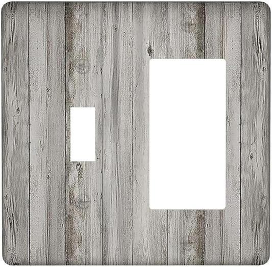 Outlet Covers Farmhouse Rustic Grey Barn Door Wood 1 Toggle 1 Rocker Combination Decorative Wall Plate Electrical Switch Plates Light Switch Cover Plate for Bedroom Cabin Decor