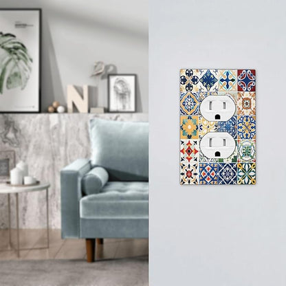 Outlet Covers Moroccan Traditional Mexican Talavera Til 1 Gang Duplex Light Switch Cover Decorative Switch Plates Electrical Receptacle Faceplate Wall Plate for Kitchen Home Decor