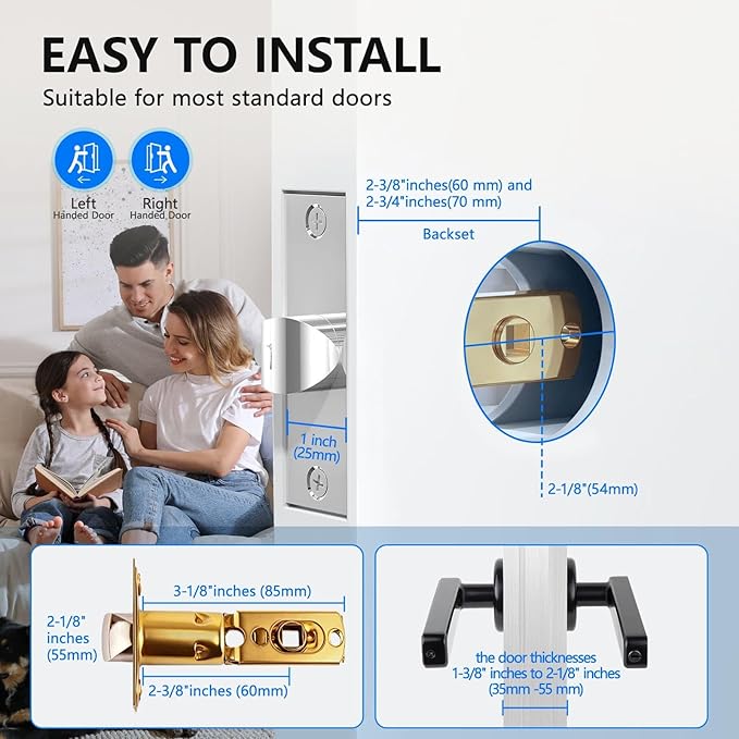 Fingerprint Door Lock Smart Voice Guidance Door Knob with Keyless Entry,Door Locks for Bedrooms,Home Hotel Office Apartment Rental House Fingerprint Door Knob,Easy to Install (Black)