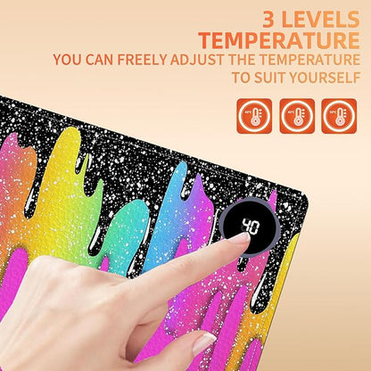Heated Mouse Pad, Warm Desk Pad, Keyboard Mat 31.5 x 13 Inch Large Size Intelligent Fast Heating, 3 Speed Adjustable, Timed Auto Power Off for Game Office Home,Rainbow Ice Crea