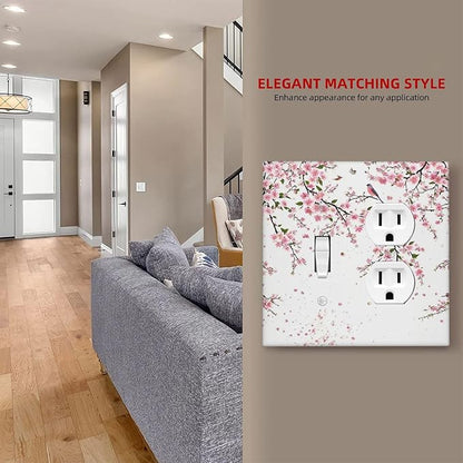 Decorative Outlet Covers Rustic Plum Blossom Pink Flowers 2 Gang Wall Plate Single Toggle Duplex Light Switch Cover Switch Plate Covers Faceplate for Home Bedroom Decor
