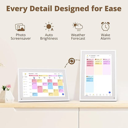 Dragon Touch 10.1 inch Digital Calendar Chore Chart – Interactive Touchscreen, Smart Family Planner, Hearth Display Desk Digital Calendar Seamless Scheduling white