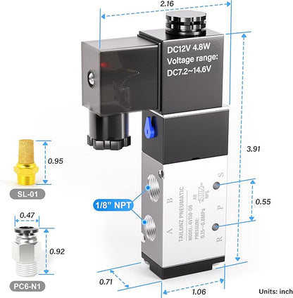 TAILONZ PNEUMATIC 1/8"NPT Solenoid Valve 4V110-06 DC12V Single Coil Pilot-Operated Electric 2 Position 5 Way Connection Type Junction Box