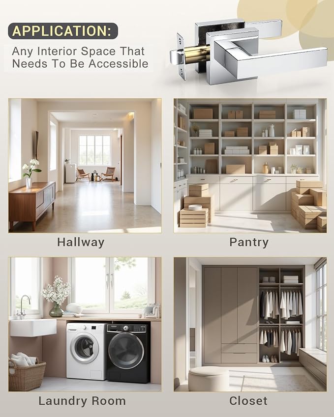 KNOBWELL 3 Pack Interior Door Knob with Lever Hallway Closet Door Handle Polished Chrome‌ Square Passage Handleset