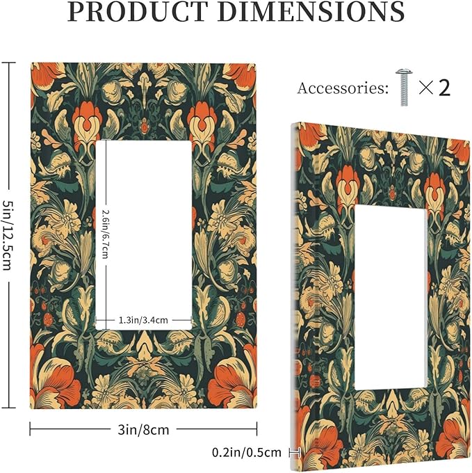 Decorative Outlet Covers William Morris Abstract Floral Plant Pattern Orangeyellowgreen 1 Gang Single Rocker Light Switch Cover Plate Wall Plates GFCI Faceplate for Bedroom living Room Decor