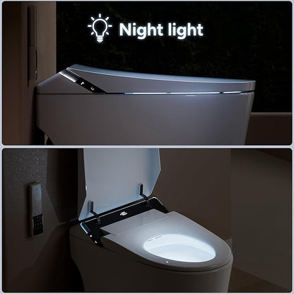 Smart Toilet with Bidet Built in, Toilets with Tank, Auto Open Close, Auto Flush, Foot Sensor, Heated Seat, Warm Water, Foam Dispenser, Elongated Bidets for Modern Bathroom, Remote, Night Light