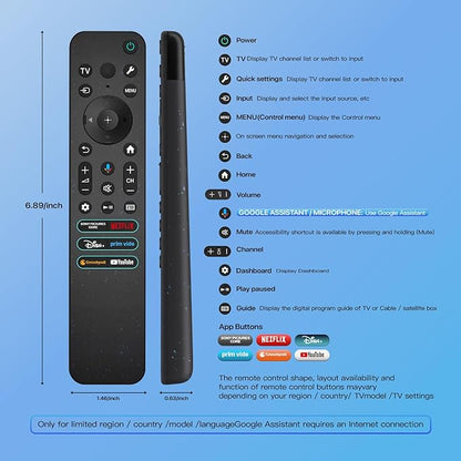 Voice Replacement for Sony TV Remote, for All 2019-2025 Sony Remote Control for Bravia Google/Android Smart 4K 8K LED OLED UHD TVs (with Backlit, Voice Control, Remote Finder and USB Changing)