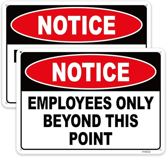 2PC Employees Only Beyond This Point Sign, 10 x 7 Inches - Aluminum - No Customers Allowed In Work Area For Door, Do Not Enter, Restricted Area Sign