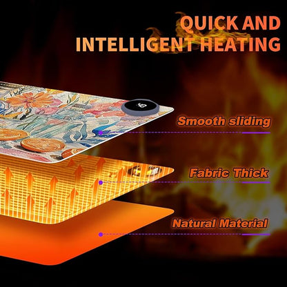 Heated Mouse Pad 23.6 x 14 in 3-Temp Fast Heating Desk Mat with Auto Timer Warmer for Hands Wrist Pain Relief Waterproof Keyboard Mat for Office, Gaming, Home, Floral Kitchen