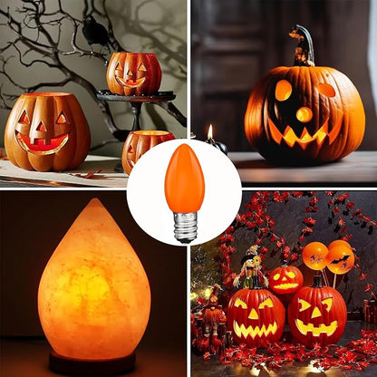 C7 Orange LED Light Bulbs, 25-Pack E12 Base, Halloween & Outdoor String Lights, Waterproof, Energy-Efficient Night Light Bulbs, Replacement Bulbs for Porch, Patio, Yard & Holiday Decor