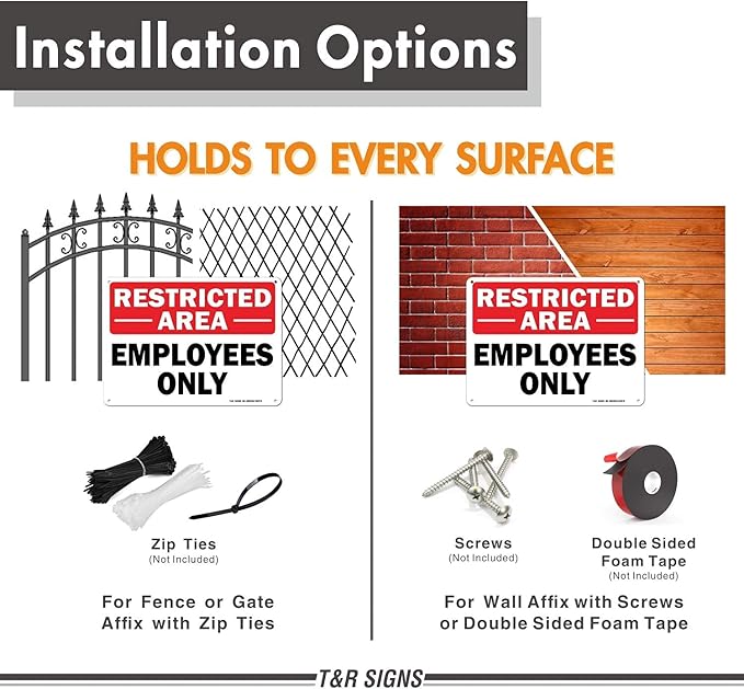 Restricted Area Sign Employees Only Sign - 2 Pack - 10 x 7 Inches Rust Free .040 Aluminum - UV Protected, Waterproof, Weatherproof and Fade Resistant - 4 Pre-drilled Holes
