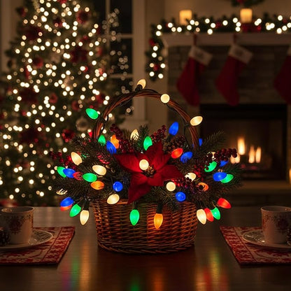 C7 LED Christmas Lights Replacement Bulbs, 25 Pack 0.6w C7 Ceramic Multicolor Light Bulbs with E12 Candelabra Base, Vintage Colored Light Bulbs for Indoor/Outdoor Christmas String Lights