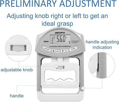 GRIPX Digital Hand Dynamometer Grip Strength Measurement Meter Auto Capturing Electronic Hand Grip Power 198Lbs / 90Kgs