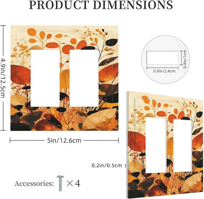 Decorative Outlet Covers Boho Warm Colorful Plant Leaves 2 Gang Double GFCI Rocker Electrical Wall Panels Light Switch Cover Plate for Bedroom living Room Decor