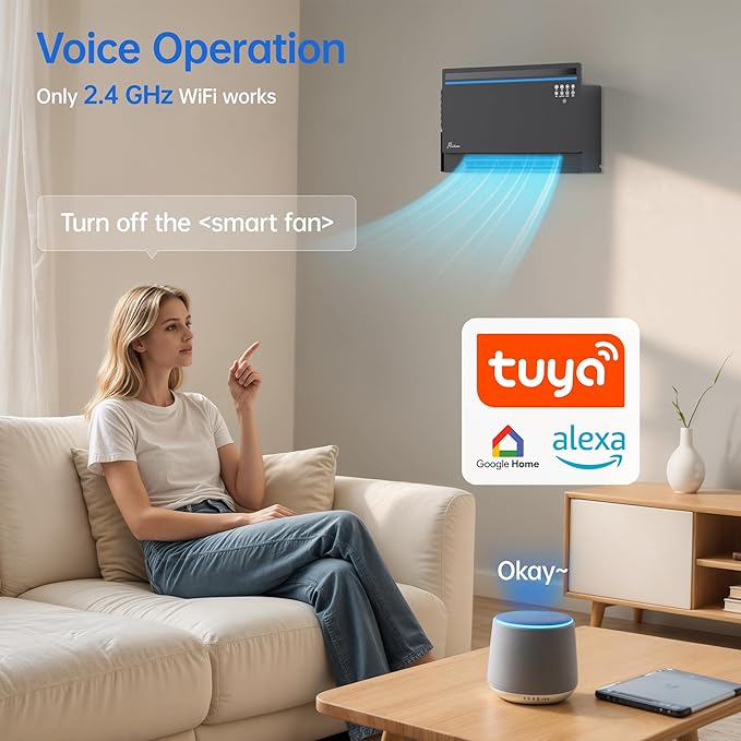 1800W Smart Electric Panel Space Heater with Bluetooth Speaker, Lyric Display & RGB Lights, 6-in-1Heater Fan, App/Voice/Remote/Touch Control, Wall-Mount or Freestanding, Works with Alexa