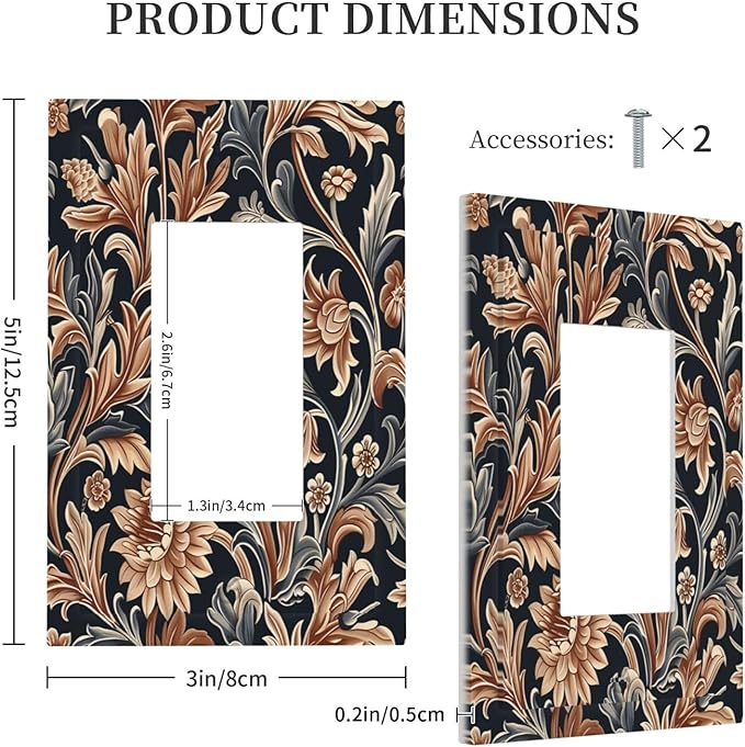 Decorative Outlet Covers Vintage Grey Plant Leaves Brown Flowers 1 Gang Single Rocker Light Switch Cover Plate Wall Plates GFCI Faceplate for Bedroom Home Decor