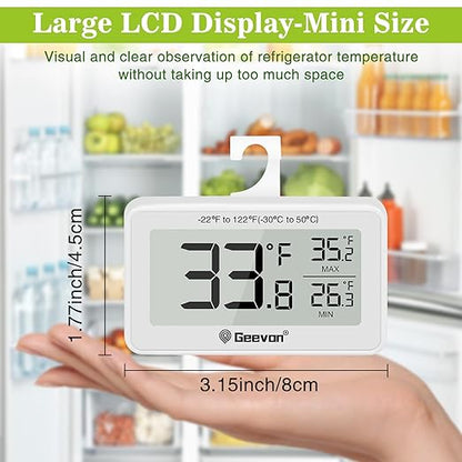 Geevon 4 Pack Refrigerator Thermometer Digital Fridge Thermometer IP65 Waterproof with Large LCD Display,Max/Min Record Function,Magnetic Back,for Fridge,Freezer Scenarios
