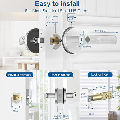 Fingerprint Door Lock, Fingerprint Door Knob Biometric Door Lock Smart Door Knob with App Control, Keyless Entry Door Lock with Handle for Home Office Apartment Bedroom Silver