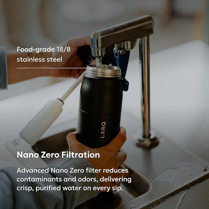 LARQ Bottle PureVis 2 - UV Water Purifier with Self-Cleaning, App Hydration Tracking, Filter Straw, Detachable Handle, Double-Wall Insulated