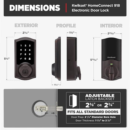 Kwikset HomeConnect 918 Traditional Z-Wave Long Range Enabled Touchscreen Lock Works with Ring Alarm, Samsung SmartThings Hub Required, Sold Separately in Venetian Bronze