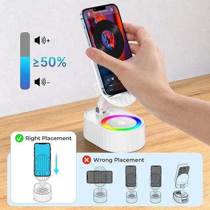 Wireless Induction Audio Bluetooth Speaker 5in1 Phone Holder Emergency Rechargeable (3000mAh) with Colorful Ambient Light 300° Foldable for Tablet iPhone Android, Gifts for Men Women (White)