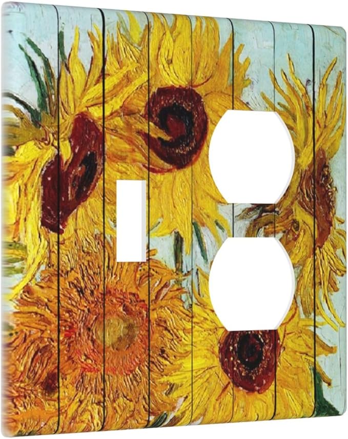 Wallplates Sunflowers Oil Paintings Wood Floral 1 Toggle 1 Duplex Switch Plate Electrical Gfci Faceplate Decorative Light Switch Covers For Farmhouse Bed Room Decor